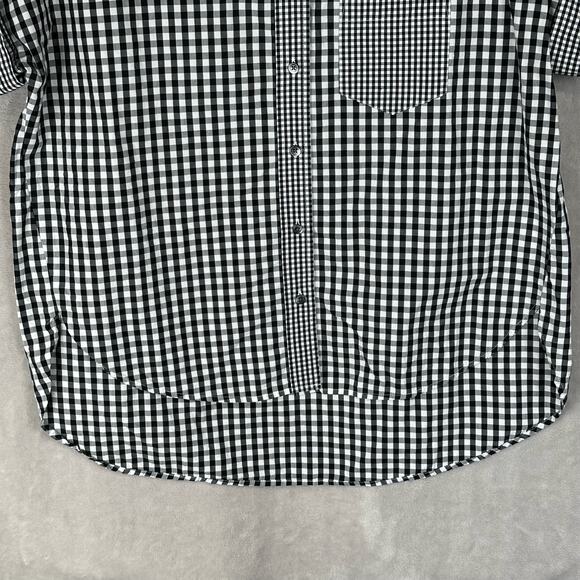 Madewell Top Women Extra Small Black Check Gingham Play Button Down Short Sleeve - Picture 3 of 12